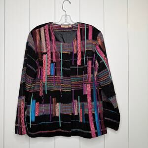 Choices Abstract Snap Front Blazer Purple Teal Black Y2K